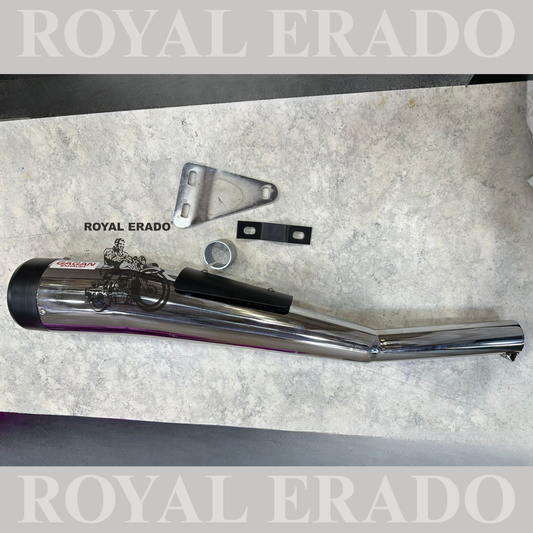 Royal Enfield Classic Electra Standard cobra exhaust in chrome with black plate with base sound