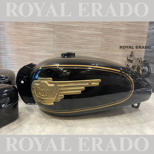 Vintage style tank and tool box for royal enfield g2 and old model standard & electra  in black with brass monogram