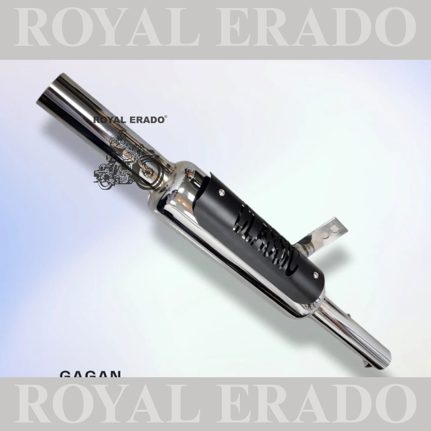 NEW INDORI EXHAUST SILENCER CHROME & BLACK PLATE FOR ROYAL ENFIELD CLASSIC