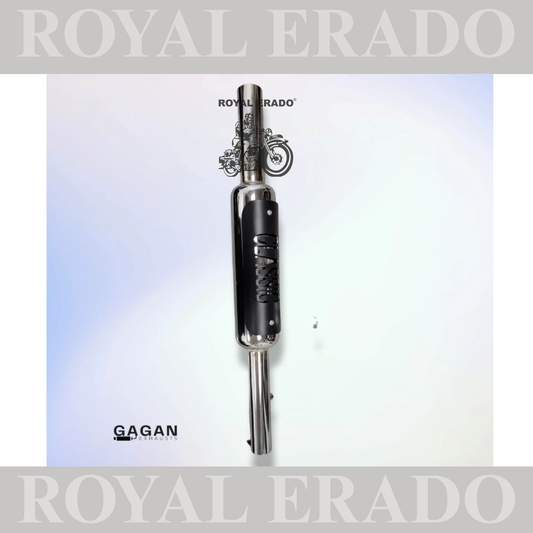 NEW INDORI EXHAUST SILENCER CHROME & BLACK PLATE FOR ROYAL ENFIELD CLASSIC