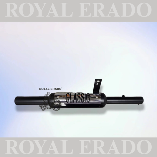 NEW INDORI EXHAUST SILENCER BLACK & CHROME PLATE FOR ROYAL ENFIELD CLASSIC