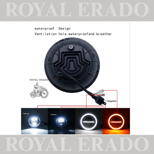 ROYAL ERADO 7" MINIUS WITH RING head light for royal enfield classic , electra , standard