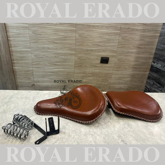 Royal Enfield vintage style Kabir Singh leather seat tan brown with spring old style g2 for Reborn Classic