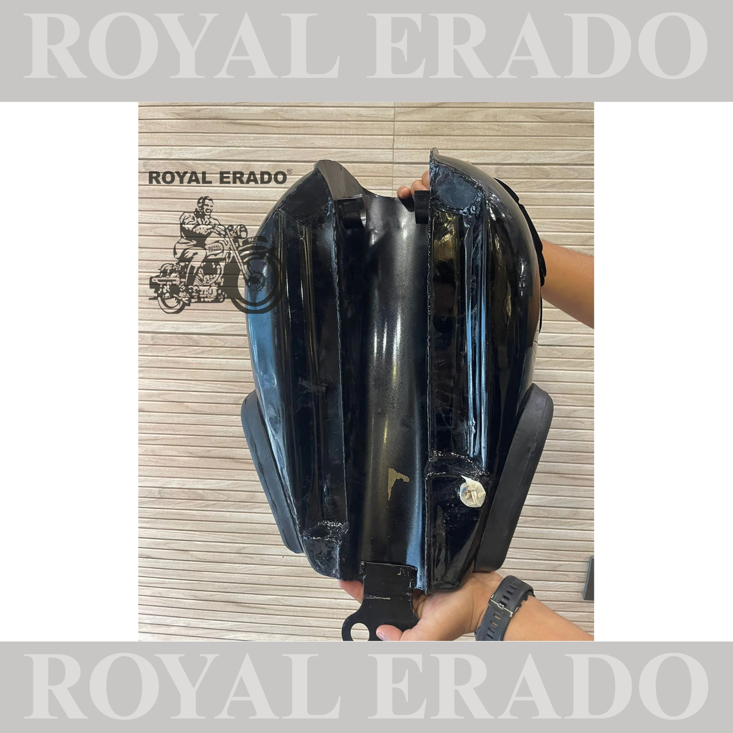 Machismo style tank black with monogram and knee pad for royal enfield g2 vintage & standard electra and classic.