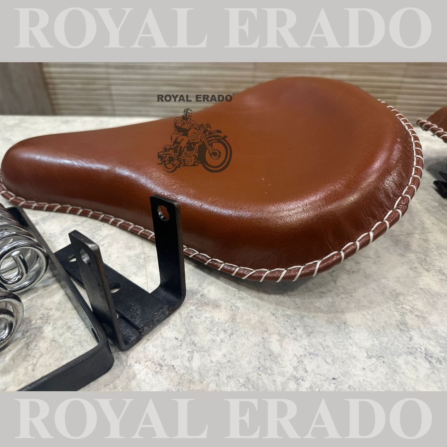 Royal Enfield vintage style Kabir Singh leather seat tan brown with spring old style g2