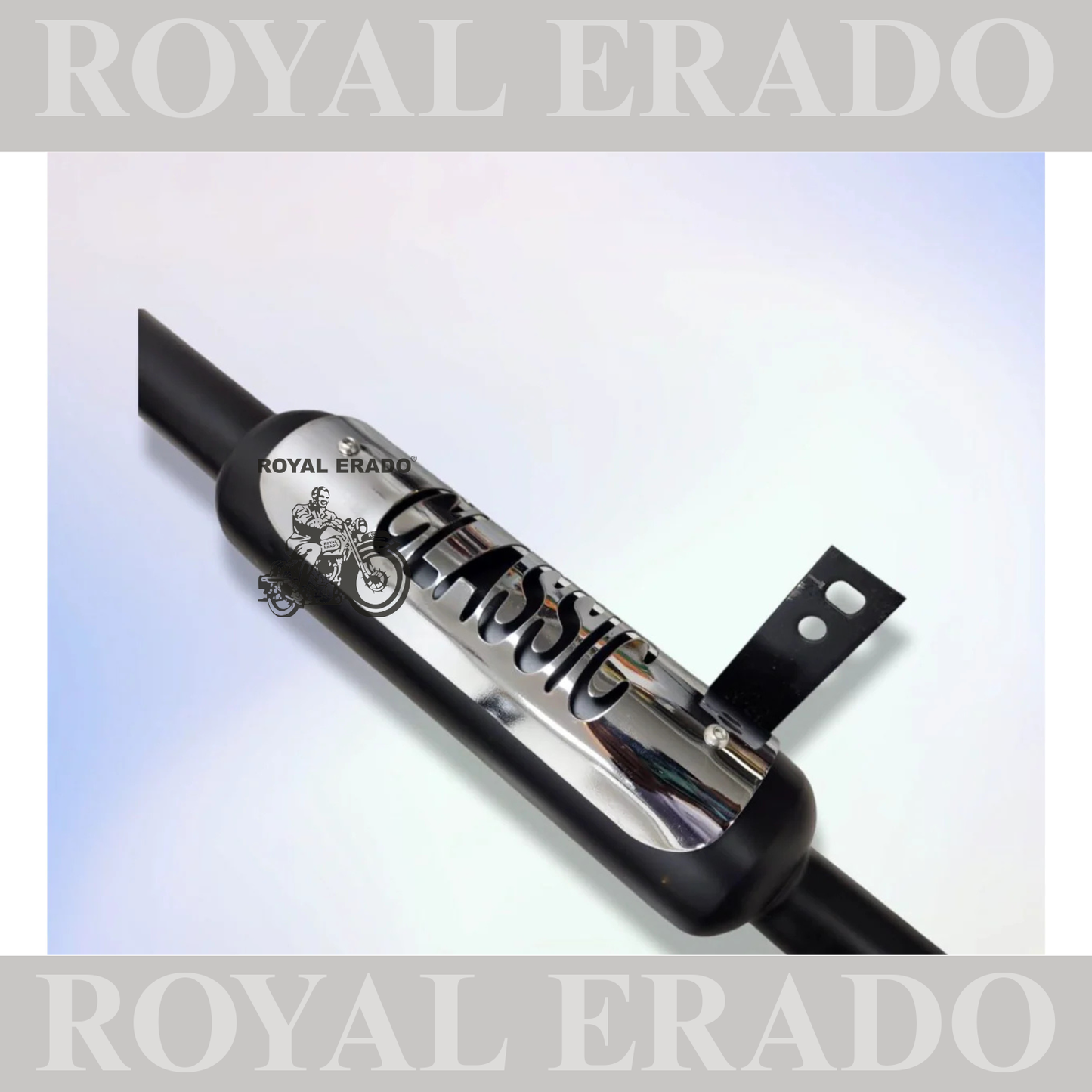 NEW INDORI EXHAUST SILENCER BLACK & CHROME PLATE FOR ROYAL ENFIELD CLASSIC