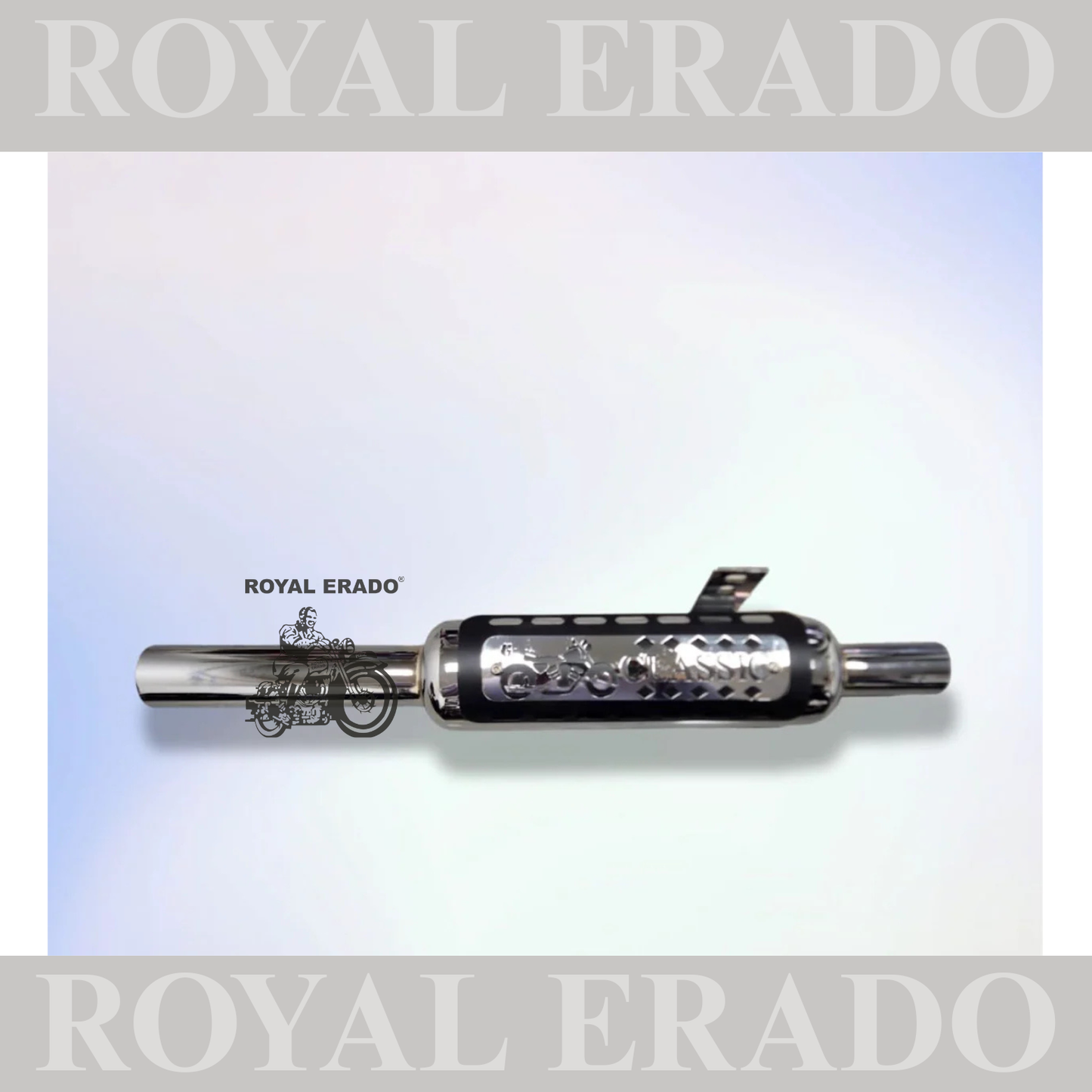 INDORI EXHAUST SILENCER CHROME & BLACK PLATE FOR ROYAL ENFIELD CLASSIC