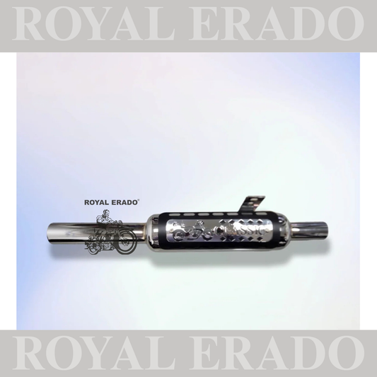 INDORI EXHAUST SILENCER CHROME & BLACK PLATE FOR ROYAL ENFIELD CLASSIC