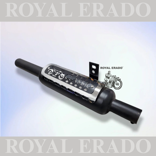 INDORI EXHAUST SILENCER BLACK & CHROME PLATE FOR ROYAL ENFIELD CLASSIC