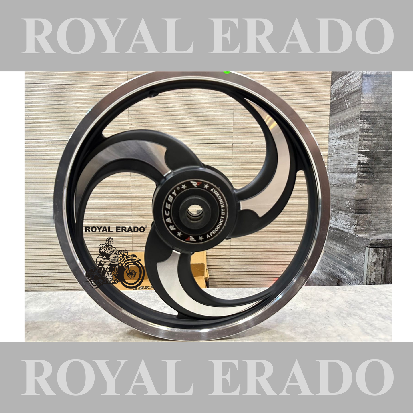 Raceby / kingway 3 S and 3 spoke Talwar Black alloy wheel for Royal Enfield Classic single disc.
