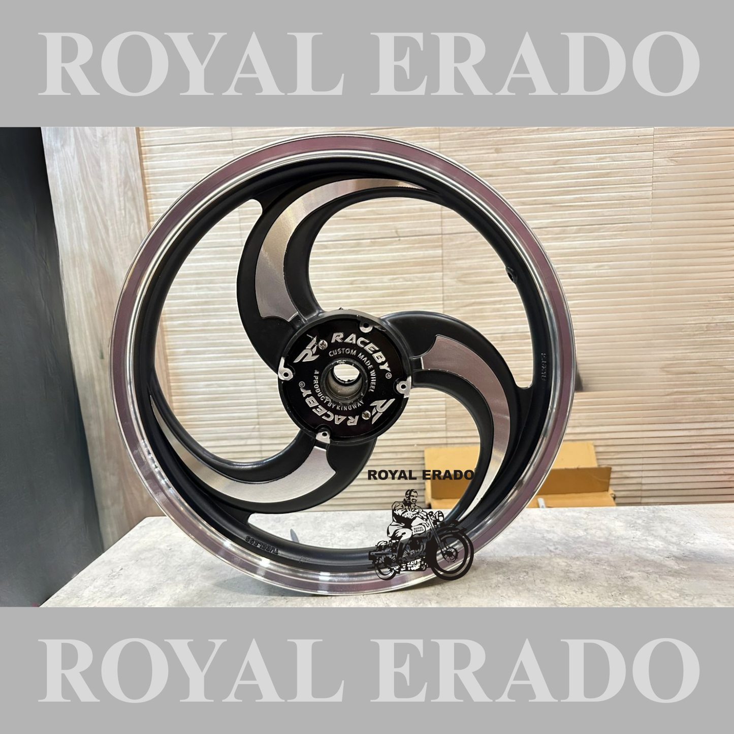 Raceby / kingway 3 S and 3 spoke Talwar Black alloy wheel for Royal Enfield Classic single disc.