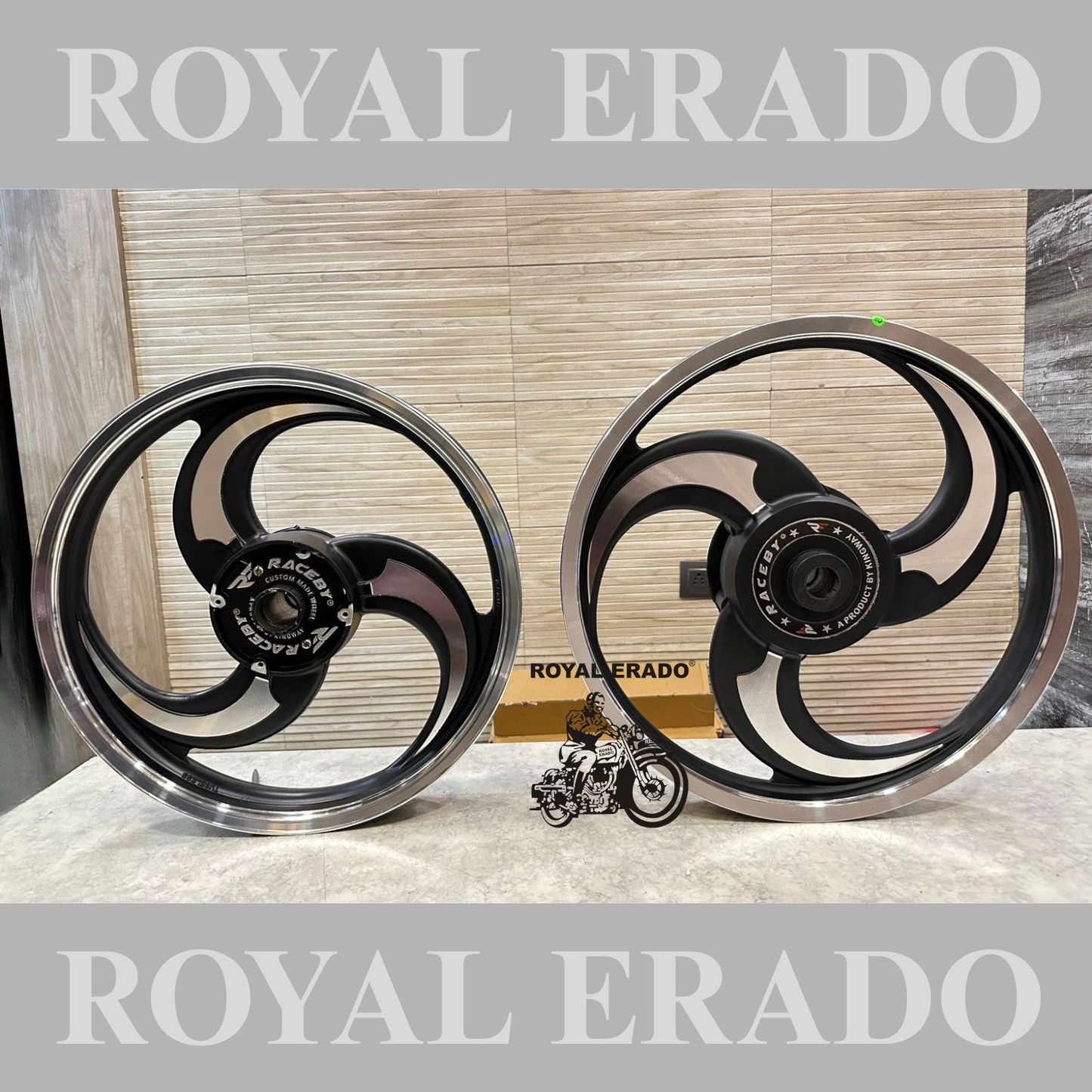 Raceby / kingway 3 S and 3 spoke Talwar Black alloy wheel for Royal Enfield Classic single disc.