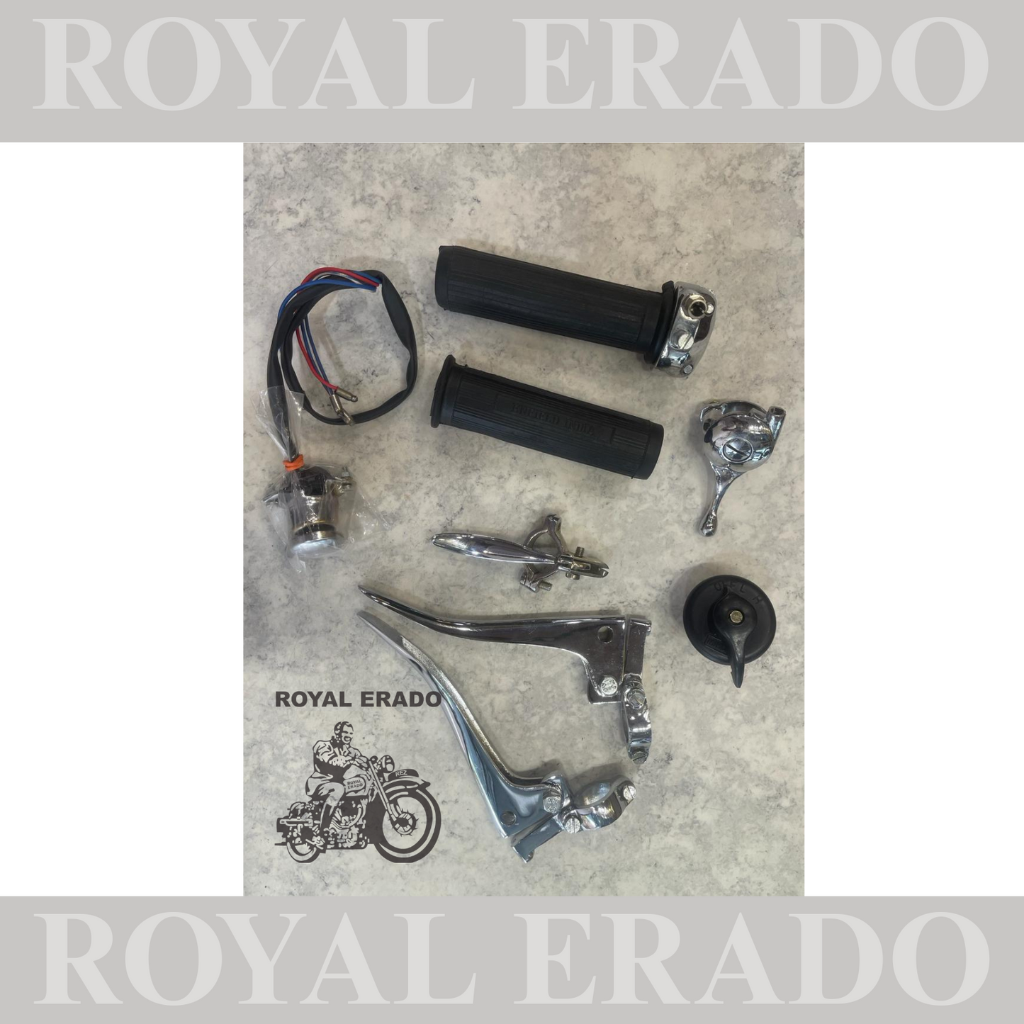 Brand New Vintage ROYAL ENFIELD Bullet Early Models handle grip ,choke lever , decompressor lever , clutch & brake lever ,horn dipper switch , head light switch