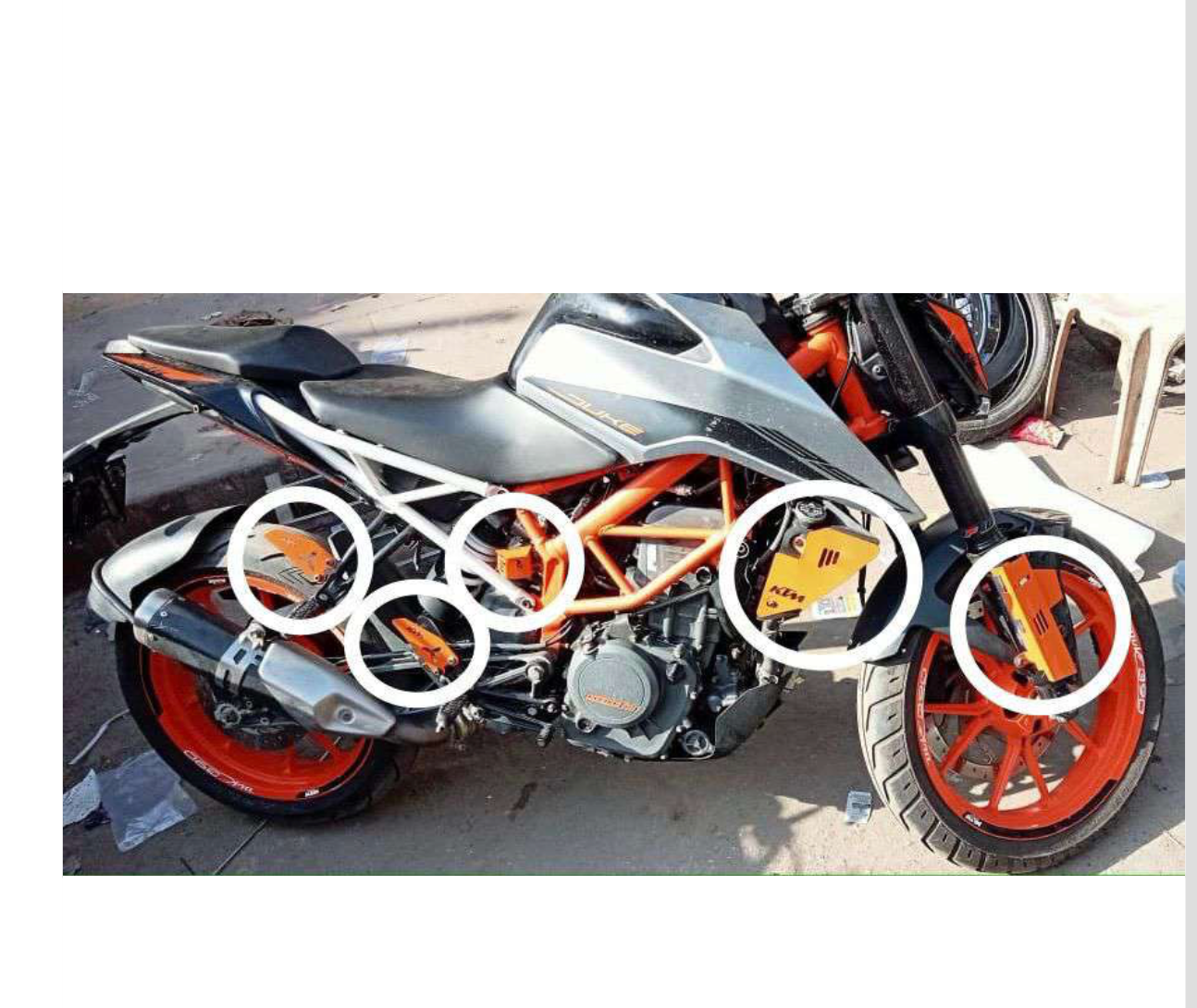 KTM DUKE 125, 200,250,390 SET OF 4 ( SHOCKER GUARD /OIL CAP COVER /FOOTREST GUARD / RADIATOR COVER