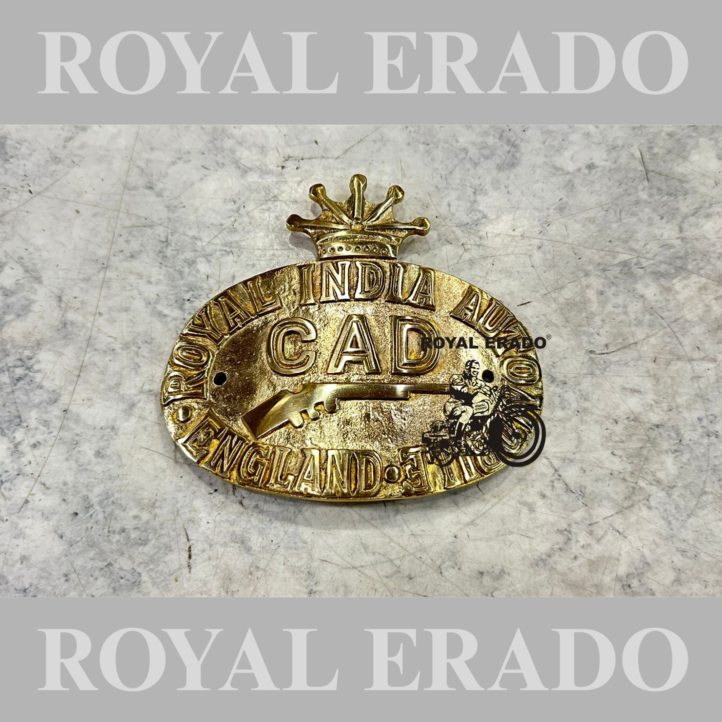 Royal Enfield rear mudguard CAD monogram decal in brass Classic, Electra & Standard