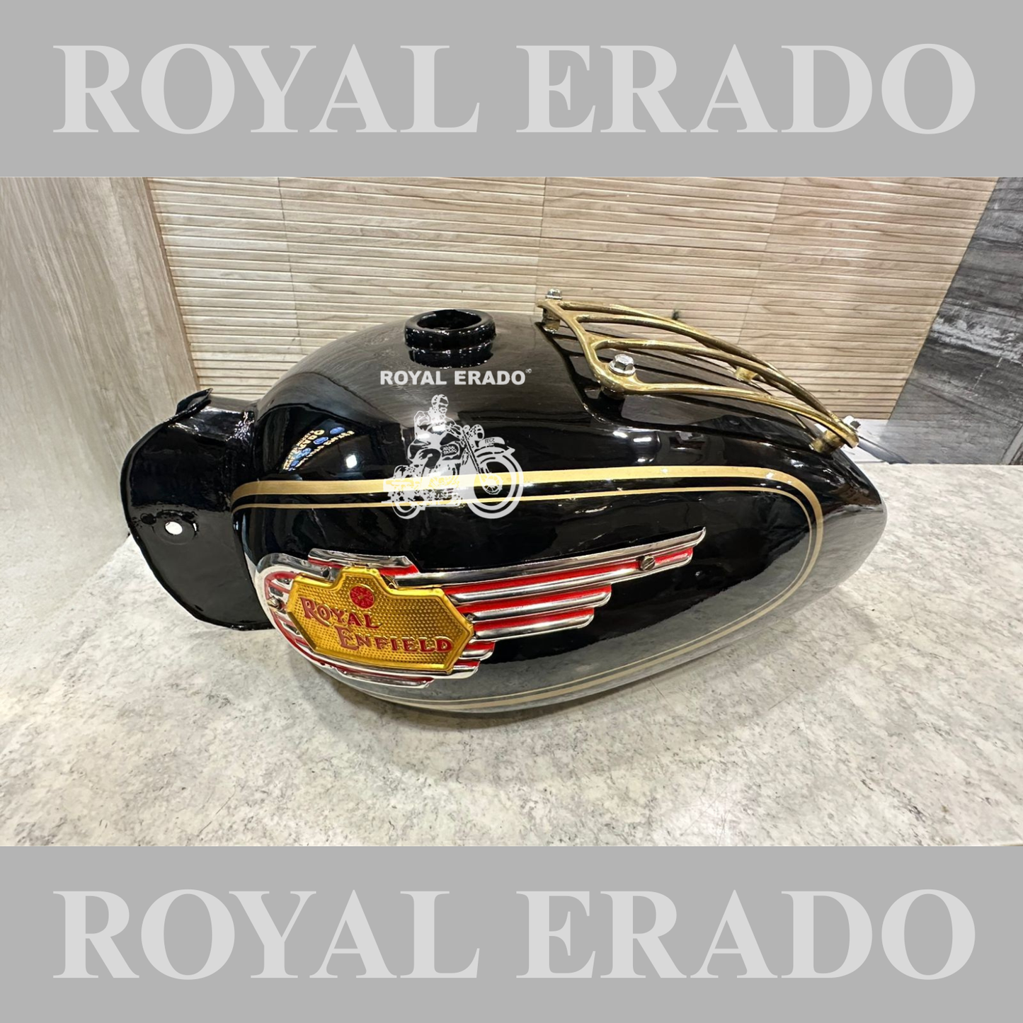 Royal Enfield tank for Classic Electra Standard vintage 1962 model bullet g2 old style tank in black with monogram and brass grill.