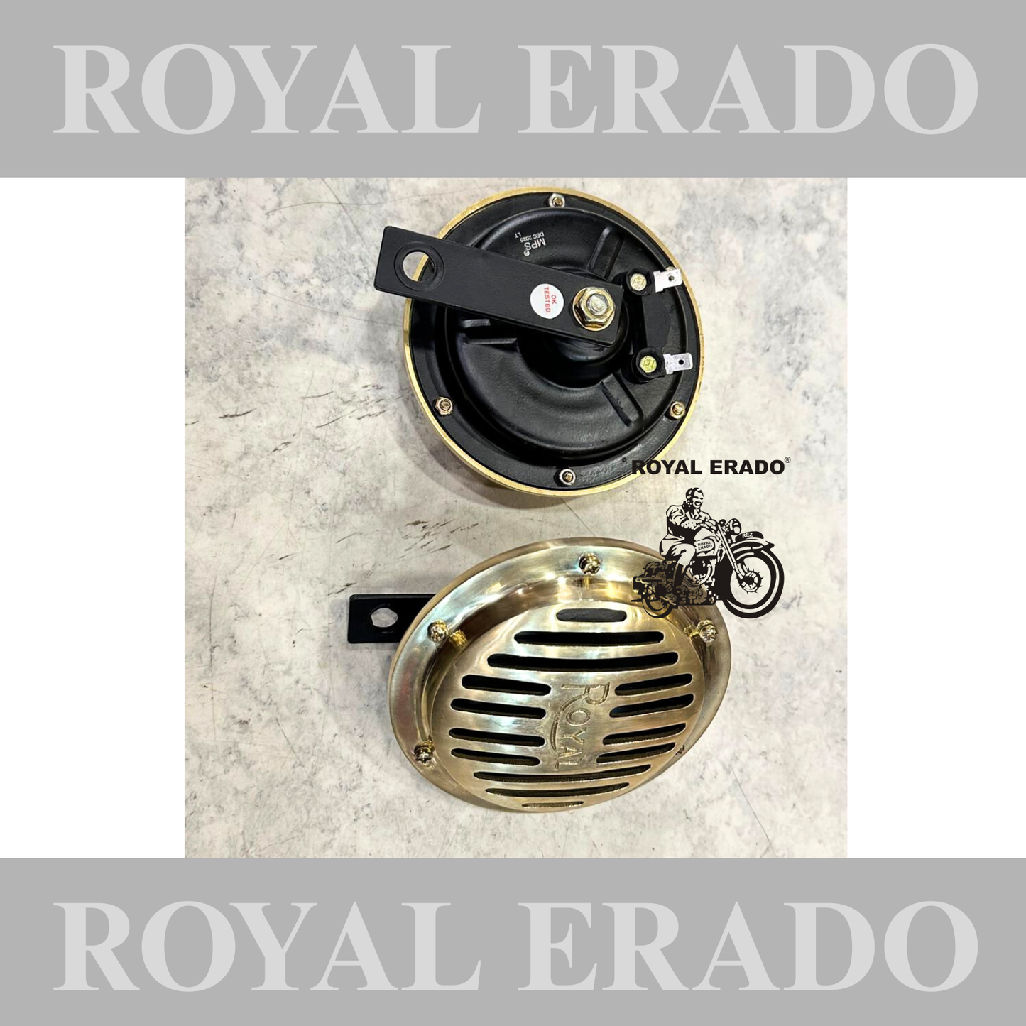 Royal Enfield Brass Medium size Horn set high tone and low tone set for Reborn Classic Electra Battalion Standard Meteor 350 Super Meteor 650, Himalayan , Hunter 350 , Classic 650 Twin , Interceptor 650 and Continetal Gt650