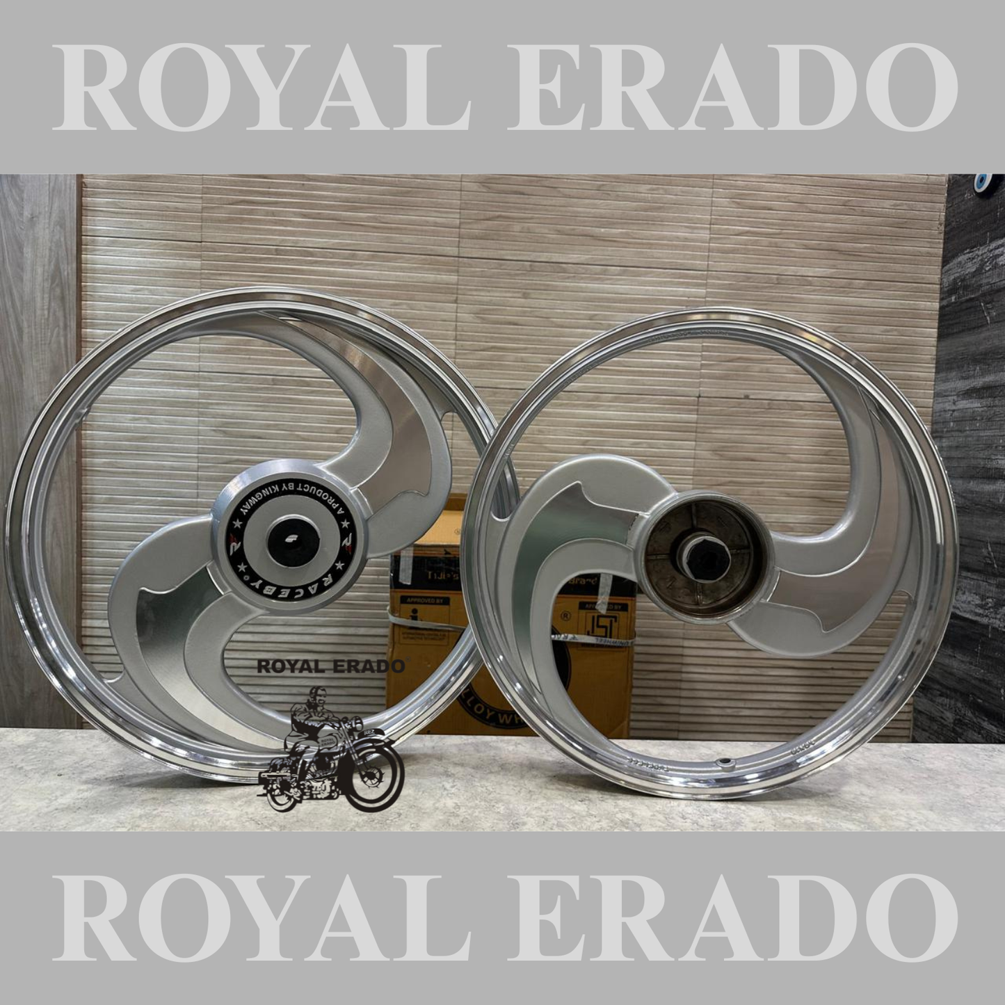 KINGWAY RACEBY 2S 2 Spokes Talwar Silver Alloy Wheel Set Small drum brake | For Splendor small drum N SPLENDOR PLUS N SPLENDOR PRO, Passion PRO PLUS.