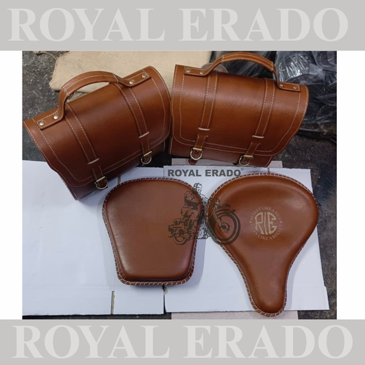 Royal Enfield Classic Electra Standard saddle bag set in leather with Kabir sing style seat in leather with spring