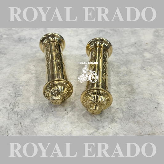 Royal Enfield brass handle grip with lion face for vintage 1962 old model g2 and for Standard Electra Classic Reborn Battalion.