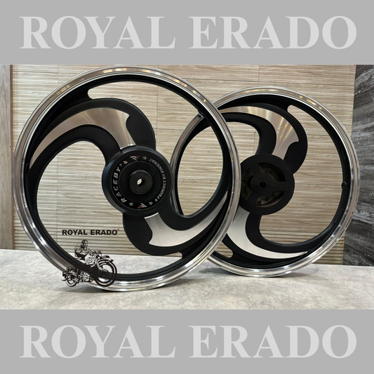KINGWAY RACEBY 2S & 2 Spokes Talwar Black Alloy Wheel Set Big drum brake | For Splendor I3S N SPLENDOR PLUS N SPLENDOR PRO.