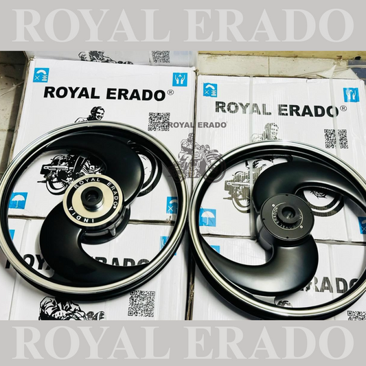 ROYAL ERADO 2 Spokes S design Black Alloy Wheel for STANDARD ABS Royal-Enfield Bullet X 350CC, Electra, Thunderbird 2010 model