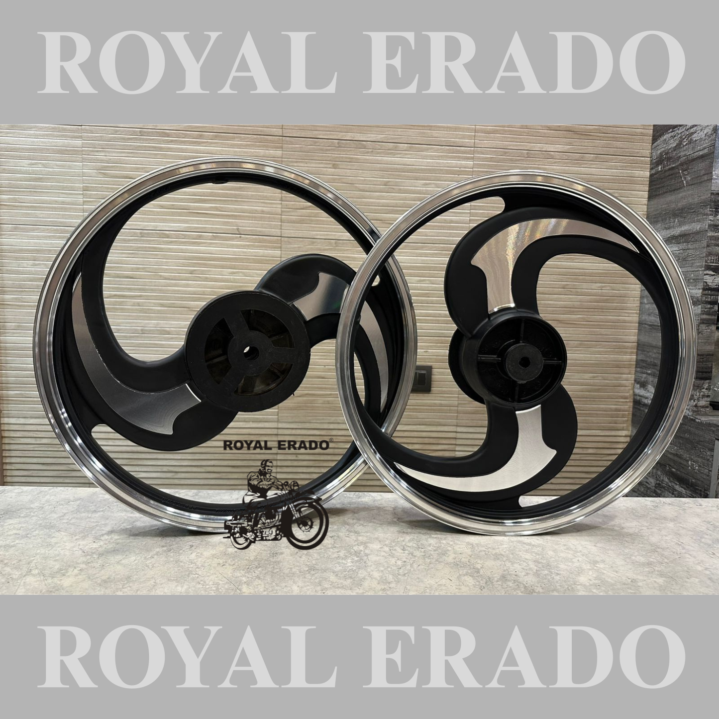 KINGWAY RACEBY 2S & 2 Spokes Talwar Black Alloy Wheel Set Big drum brake | For Splendor I3S N SPLENDOR PLUS N SPLENDOR PRO.