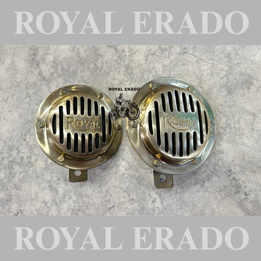Royal Enfield vintage g2 style old 1962 model horn set in brass small size fit to Reborn Classic Electra Standard battalion meteor 350 super meteor hunter.
