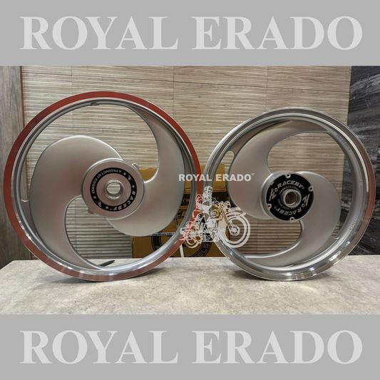 Kingway Raceby Royal Enfield Classic single Disc alloy wheel 2S & 2 spoke big S alloy wheel silver color.