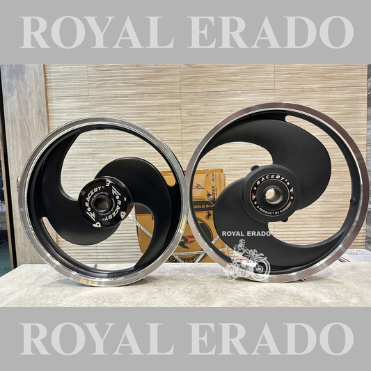 Kingway Raceby Royal Enfield Classic single Disc alloy wheel 2S 2 spoke big S alloy wheel black color.