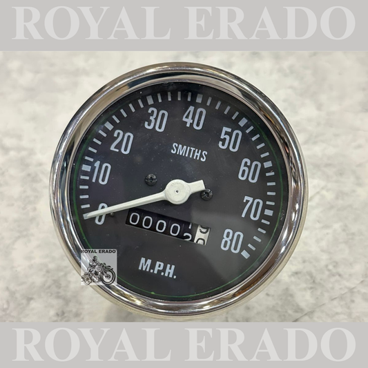 Brand New Vintage Replica Smith 0-80 Miles Black Speedometer Fit For Royal Enfield Bullet Early Models Standard.