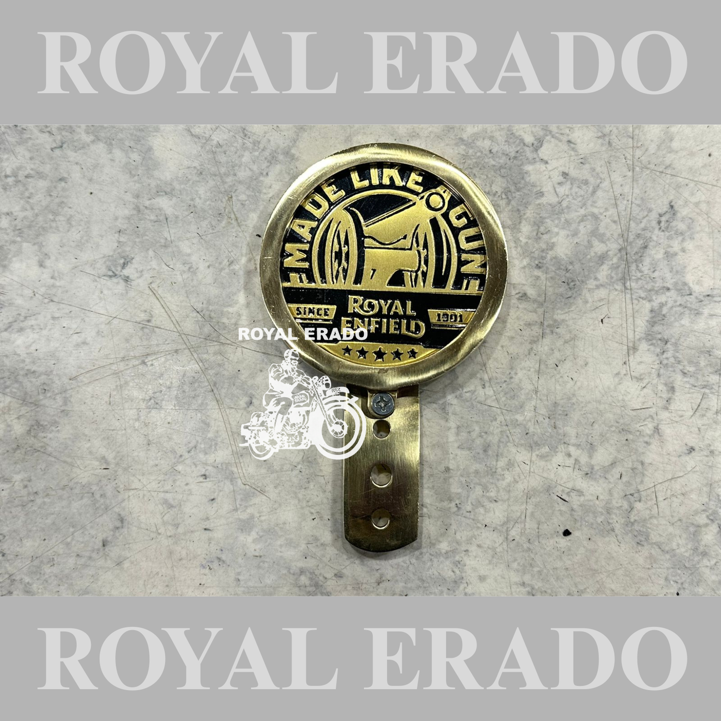 Royal Enfield brass token holder British tax tag holder with glass made like a gun logo in golden for Royal Enfield vintage 1962 old model g2, Classic Electra and.