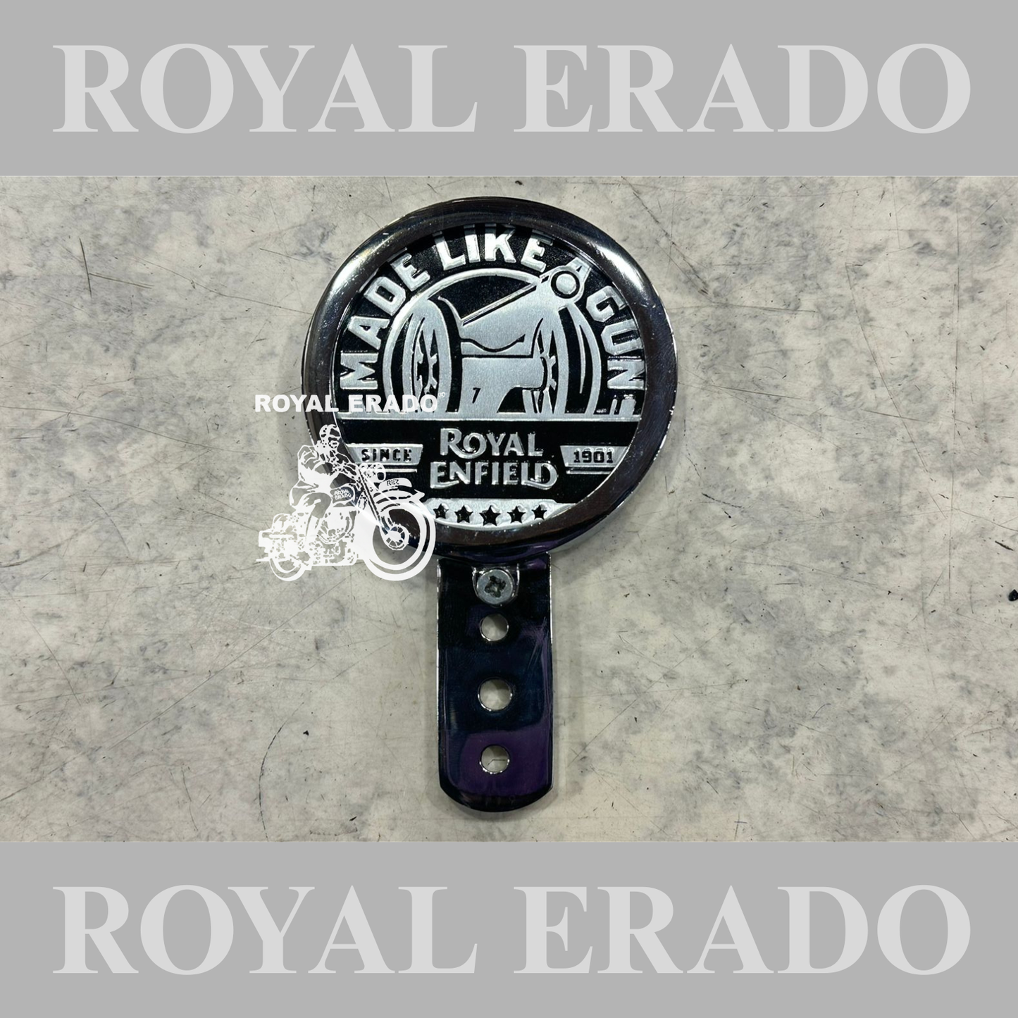 Royal Enfield brass chromed token holder British tax tag holder  with Glass and made like a gun logo in silver for Royal Enfield vintage 1962 old model g2 , Classic Electra and Standard Battalion.