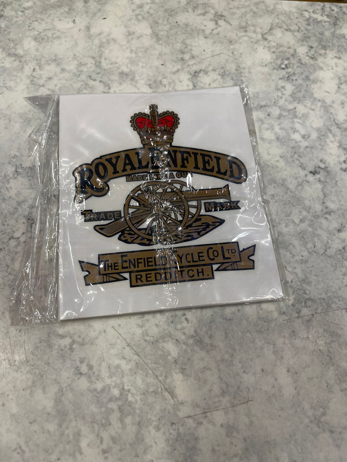 Royal enfield made like a gun sticker set of 2 peaces for tool box, battery cover or air filter for classic reborn electra standard meteor or hunter.