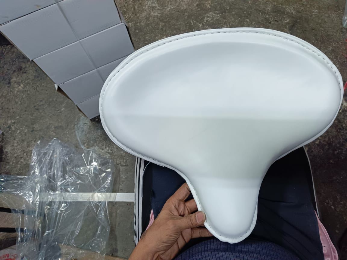 White Seat harley style with spring for Royal Enfield electra classic standard.