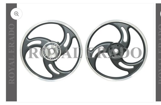 Royal Erado 3 SPOKE BLACK DESIGN Alloy Wheel set For Royal-Enfield standard big drum