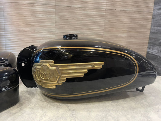 Vintage style tank for royal enfield g2 and old model standard & electra  in black with brass monogram