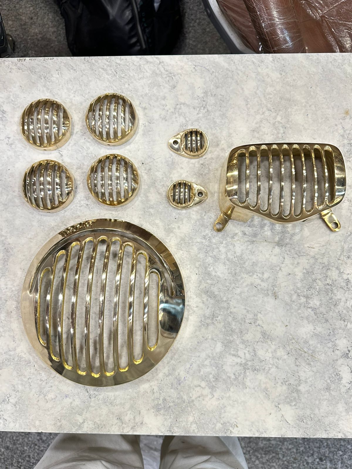 new standaRoyal Enfield new standard battalion brass grill set / jali set for head light / parking light / indicator / tail light.rd battalion brass grill / jali set for head light / parking light / indicator / tail light for Royal Enfield