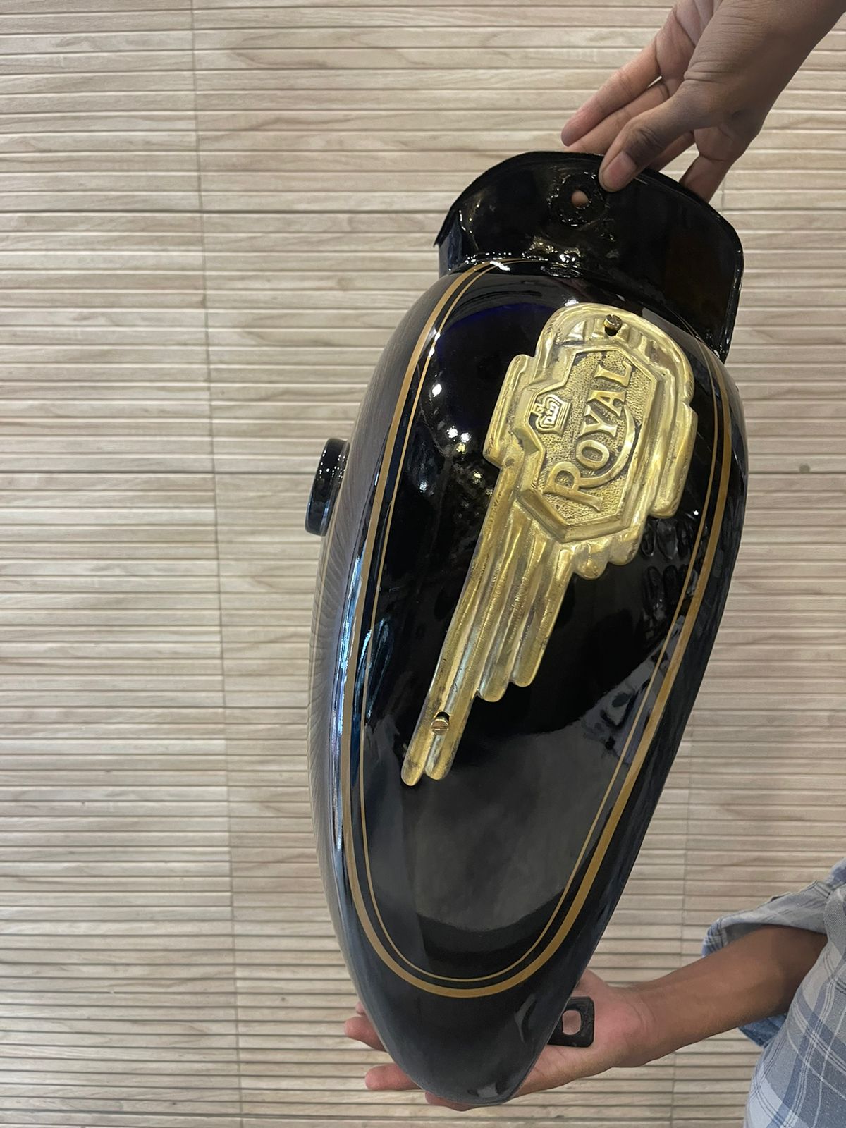 Vintage style tank for royal enfield g2 and old model standard & electra  in black with brass monogram