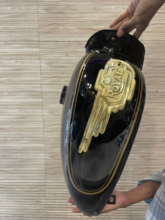 Vintage style tank for royal enfield g2 and old model standard electra in metallic greenwith brass monogram