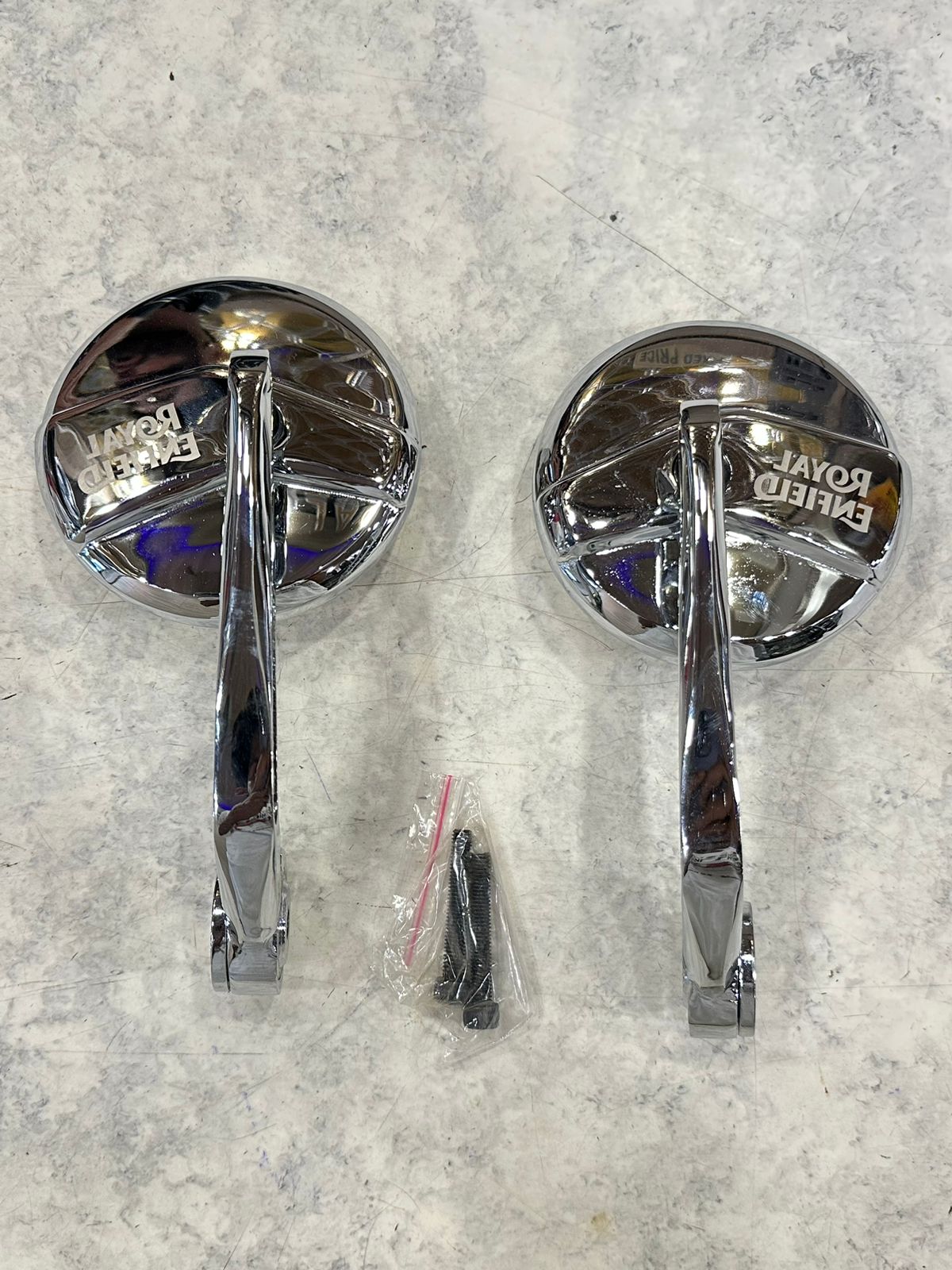 Bar end mirror in chrome for Royal Enfield old classic electra standard and reborn classic new standard battalion meteor 350 hunter and gt 650 and continental.