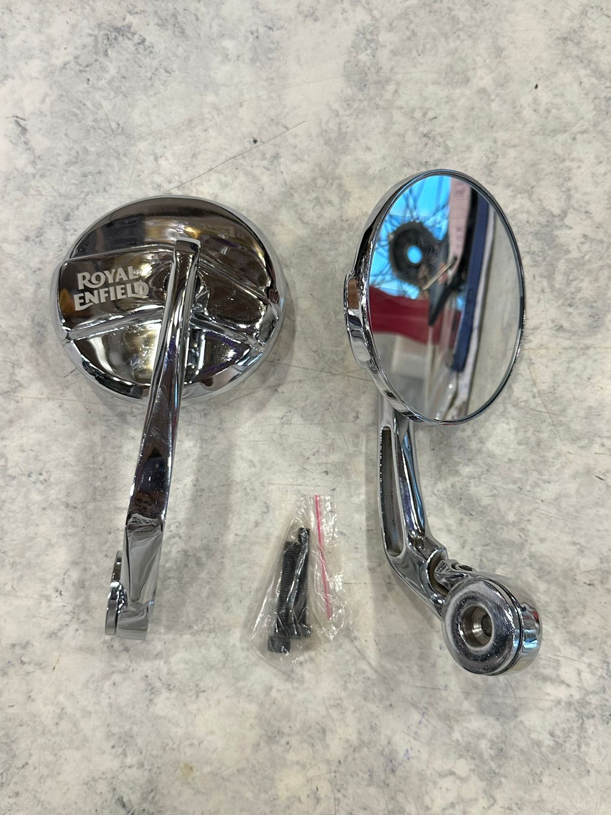 Bar end mirror in chrome for Royal Enfield old classic electra standard and reborn classic new standard battalion meteor 350 hunter and gt 650 and continental.