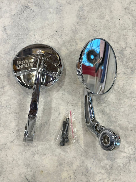 Bar end mirror in chrome for Royal Enfield old classic electra standard and reborn classic new standard battalion meteor 350 hunter and gt 650 and continental.