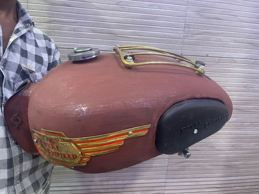 18 to 20 litters tank vintage old g2 style with brass tank monogram annd grill and knee pad for royal enfield classic electra standard