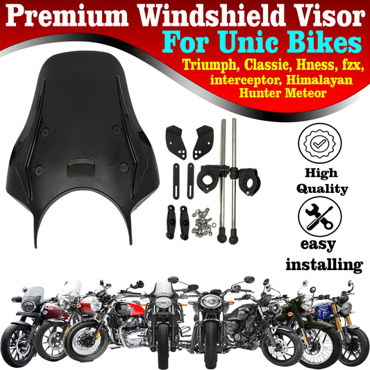 Royal Enfield interceptor 650 himalayan  hunter 350 meteor windshield visor with fitting in black