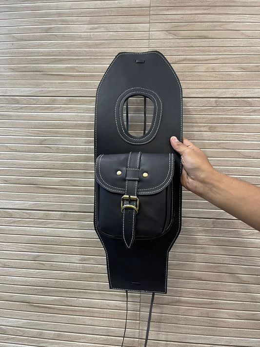 Royal enfield reborn classic and old classic leather tank cover in black.