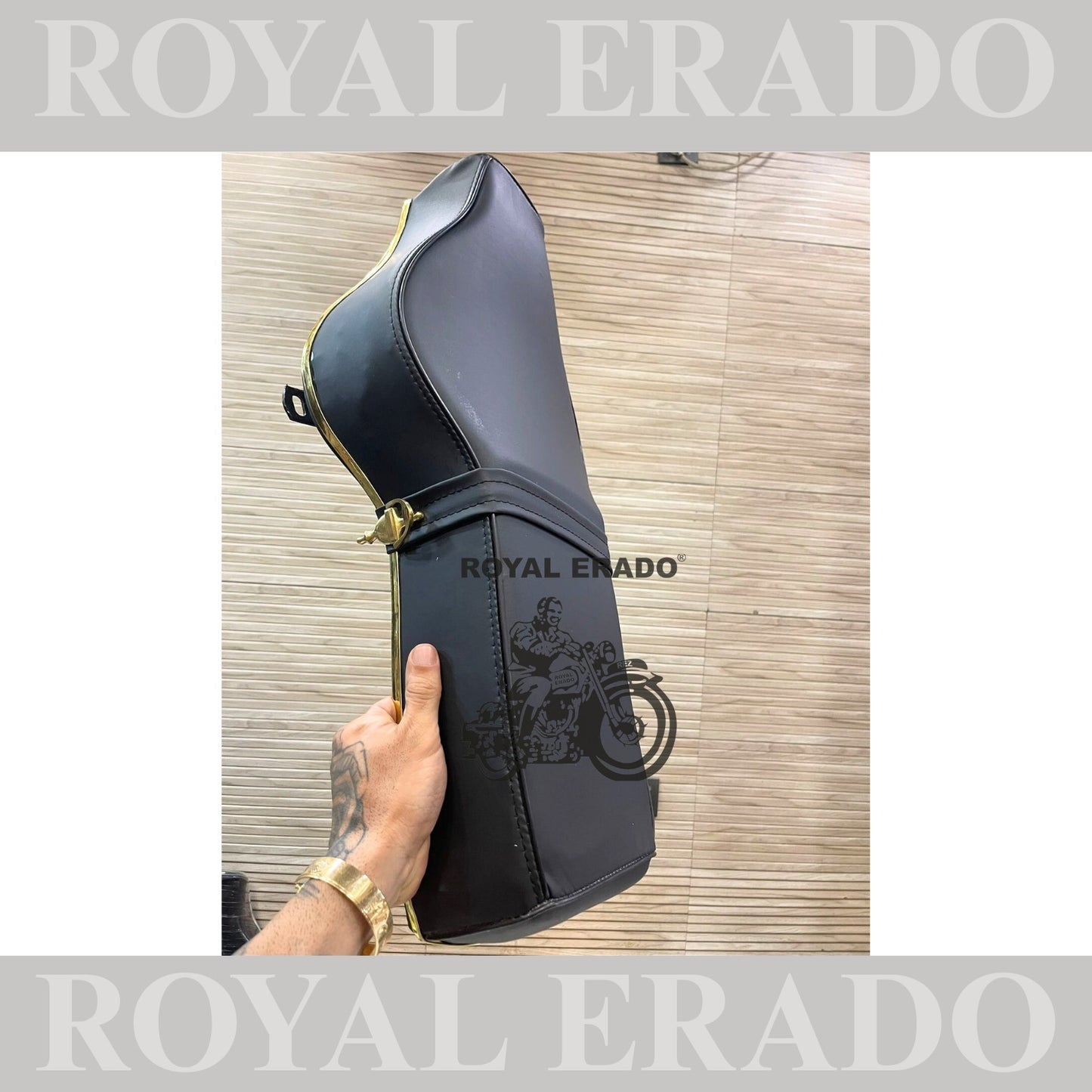 Royal Enfield Classic Electra Standard vintage old model g2 style seat with brass buckle and golden plastic beading
