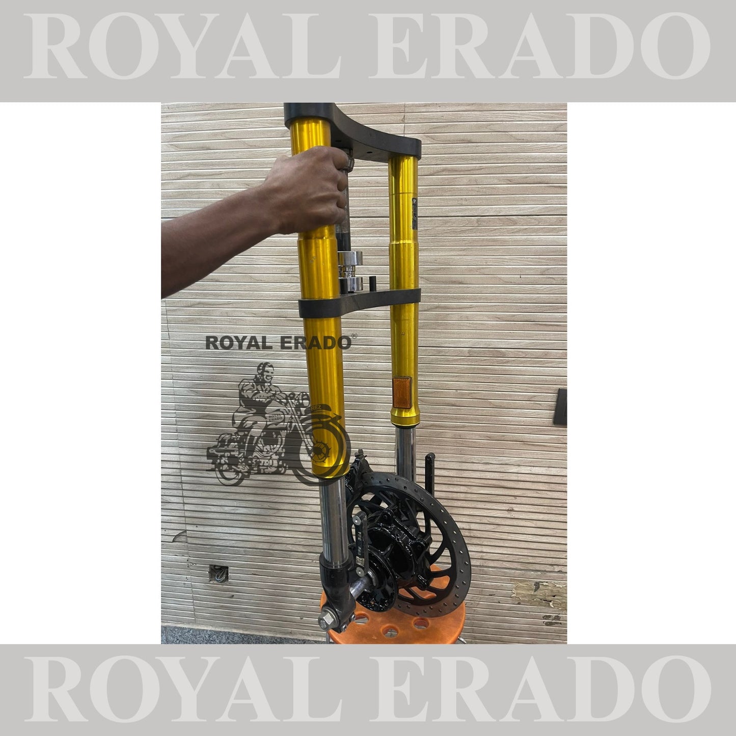 Inverted for BMW has been modified to fit to Classic Electra or Standard for putting 130 number tyre at front with disc fitting