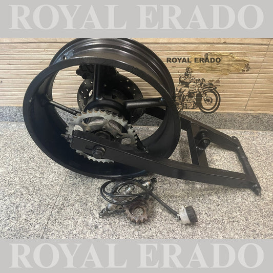 Rear alloy with rear swing arm suspension and rear disc to modify Royal Enfield Classic Electra or Standard to bobber or chopper for rear 200 number tyre