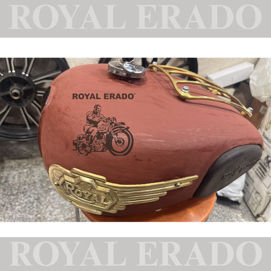 Royal enfield classic electra standard tank in raw with brass monogram , brass grill and rubber knee pads